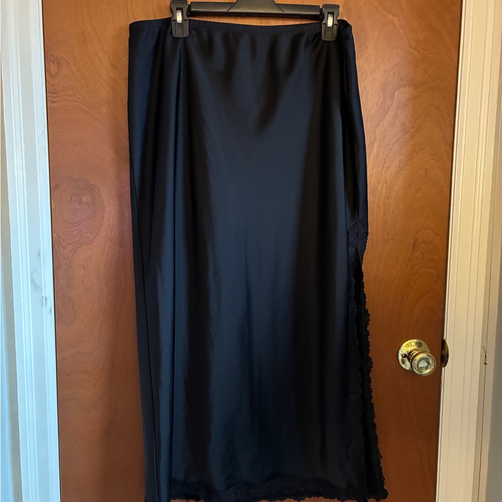 Black Lace-Trim Maxi Slip Skirt